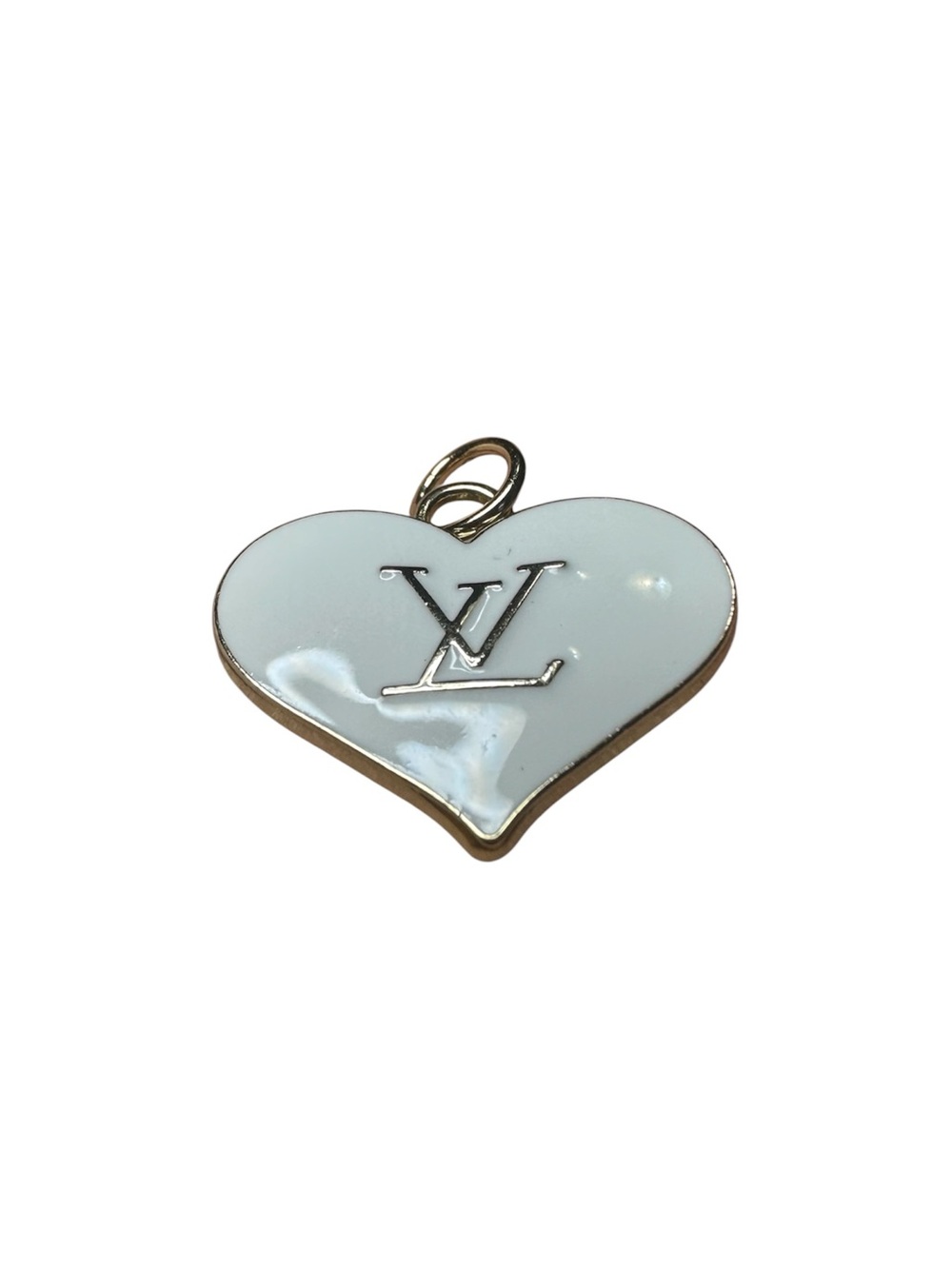 Louis Vuitton Gold and White Enamel Heart Logo Zipper Pull Charm - Picture 2 of 9